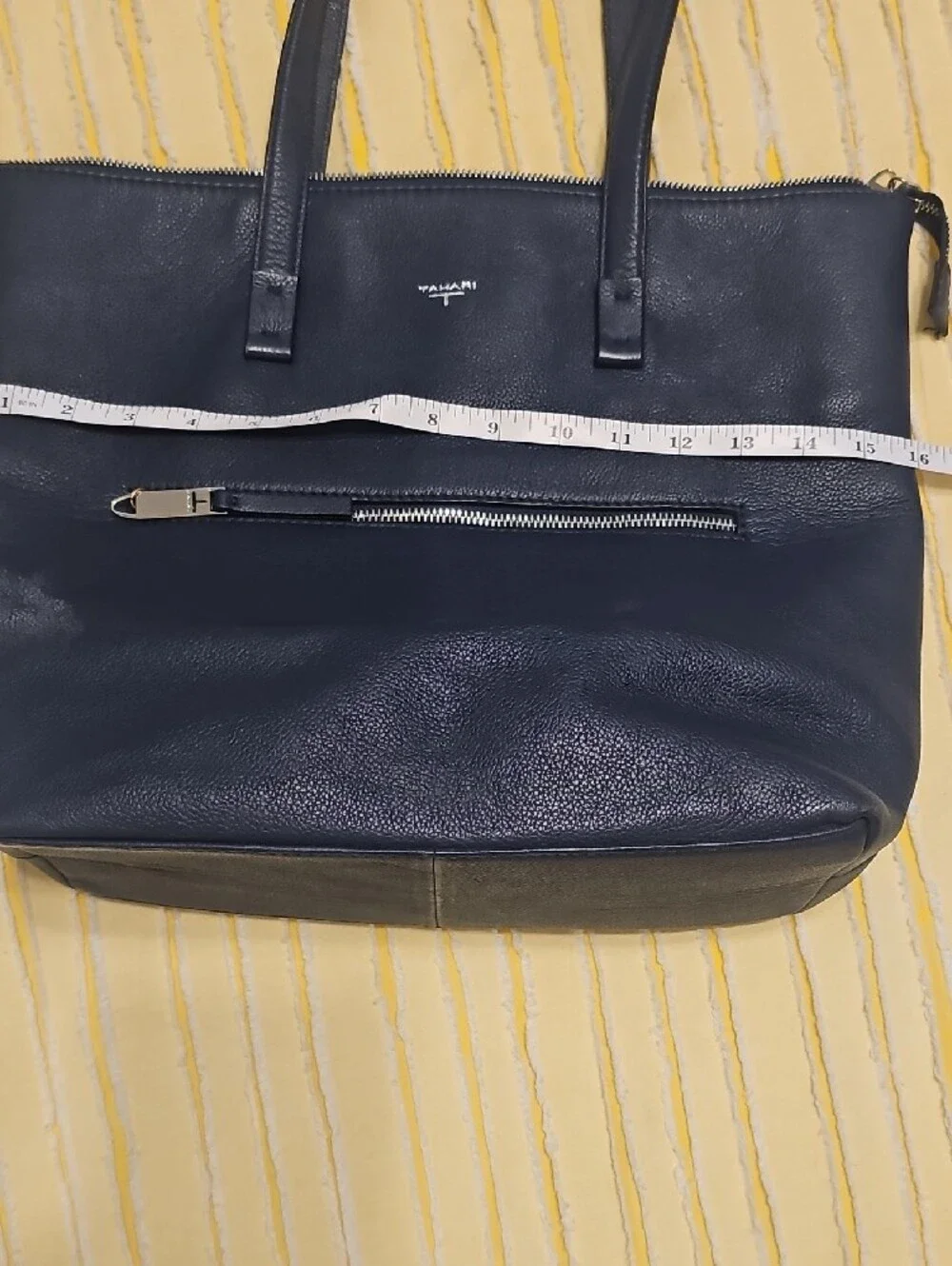 Tahari Black Pebbled Leather Brief Tote